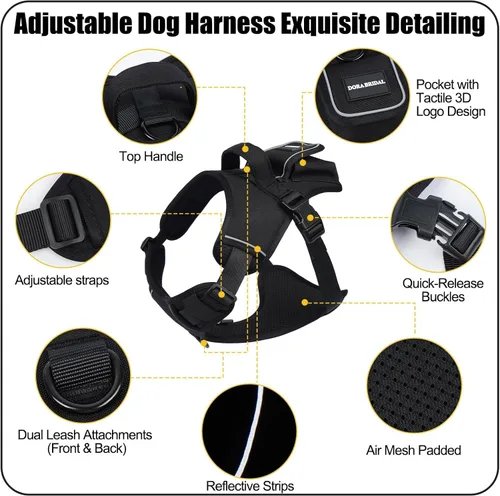 Vista 2 de Arnés para perros de tamaño pequeño, arnés de chaleco para perro sin tirones con asa de fácil control, arnés ajustable reflectante para perros que