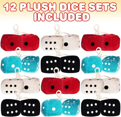Vista 2 de ArtCreativity Dados de felpa para niños y adultos, 12 pares, divertidos recuerdos de fiesta de casino, dados peludos de 1.5 pulgadas en varios