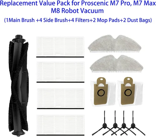 Vista 2 de Accesorios de repuesto para Proscenic M7 Pro/Uoni V980 PLUS/Kyvol Cybovac S31 Robot Aspirador Filtros Almohadillas de fregona Bolsas de polvo Piezas
