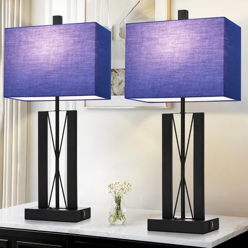 Vista 17 de Lolikit Lámparas de mesa con control táctil de 23.5 pulgadas, lámpara de noche de metal para dormitorio, juego de 2 con puertos USB A+C y salida