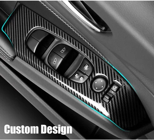 Vista 3 de XITER 4 piezas ABS de fibra de carbono para interior de automóvil, cubierta de panel de control de ventana de puerta de automóvil, moldura