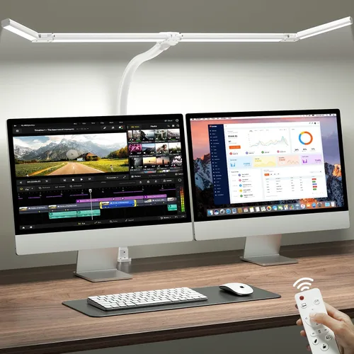 Vista 11 de ONEMIX Lámpara de escritorio LED de 42 pulgadas con abrazadera, luz de escritorio de arquitecto con control remoto, barra ajustable de 4 segmentos