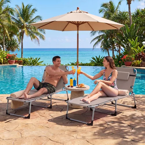 Vista 9 de Giantex Silla bronceadora, silla de playa de 330 libras con 5 posiciones ajustables, agujero para cara y brazo, correa para manos/hombros, almohada