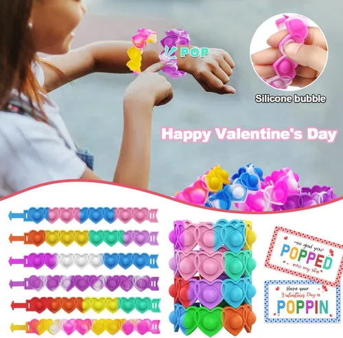 Vista 4 de JUNQIU Tarjetas del Día de San Valentín para Niños de Escuela, Paquete de 30 Tarjetas Pop It de San Valentín, Tarjetas de Intercambio de San