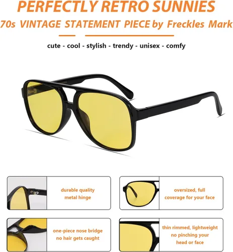 Vista 5 de Lentes de sol vintage retro de los años 70 para mujer y hombre, montura clásica, cuadrada y grande estilo aviador, lentes naranjas de moda UV400