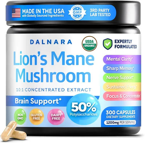 Vista 9 de Melena de león orgánica USDA 50% polisacáridos, 120ct Focus Salud