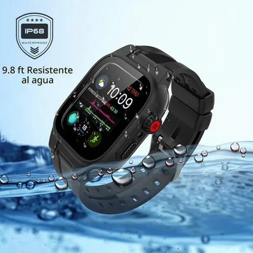 Vista 2 de Funda impermeable para Apple Watch de 1.732 pulgadas, funda de protección de cuerpo completo IP68 con pantalla y correa integradas, funda