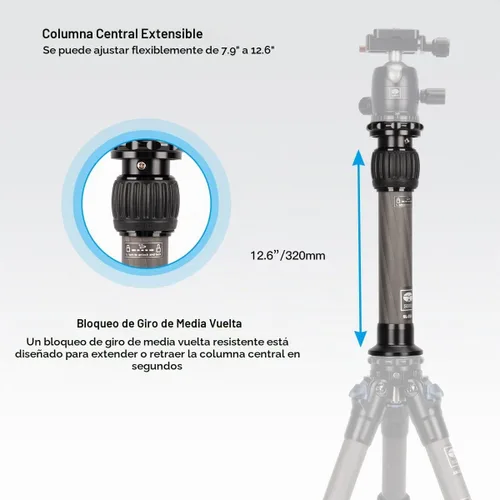 Vista 3 de SIRUI SL-200 Poste de Extensión para Trípode de Fibra de Carbono, Extensor de Columna Central de Dos Secciones para Trípodes