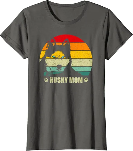 Vista 32 de Husky Mom Retro Dog Lover Mother Siberian Huskies Tee Women T-Shirt Asphalt Grey