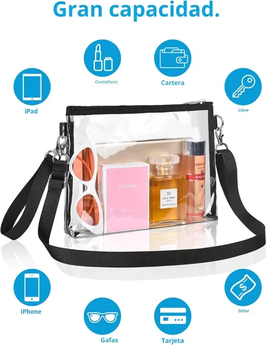Vista 4 de Bagenius Clear Purse Stadium Approved, Crossbody Bag with Detachable Straps Negro