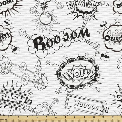 Vista 13 de Lunarable Tela tropical de The Yard, composición de dibujos animados de cocos, plátanos y flores, tela decorativa para tapicería y detalles