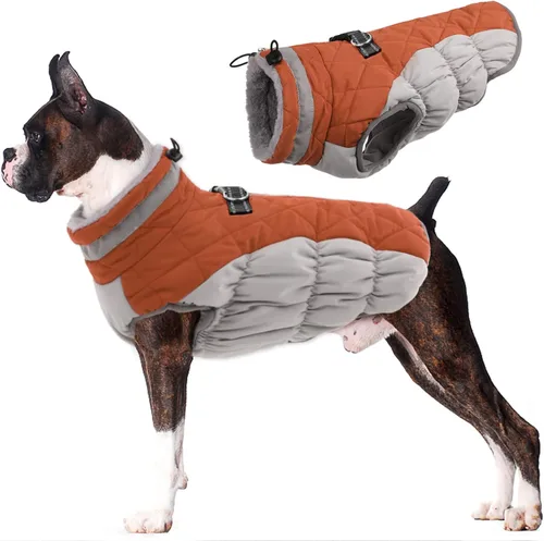 Vista 59 de Lelepet Abrigo cálido para perro, abrigo de invierno para perro, chaqueta impermeable para perros con arnés integrado reflectante de forro polar