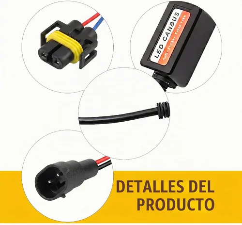 Vista 3 de 2 piezas de decodificador de luz LED para auto, H11/H8/H9, bombilla LED antiparpadeo, arnés de cancelación de código de error, decodificador Canbus