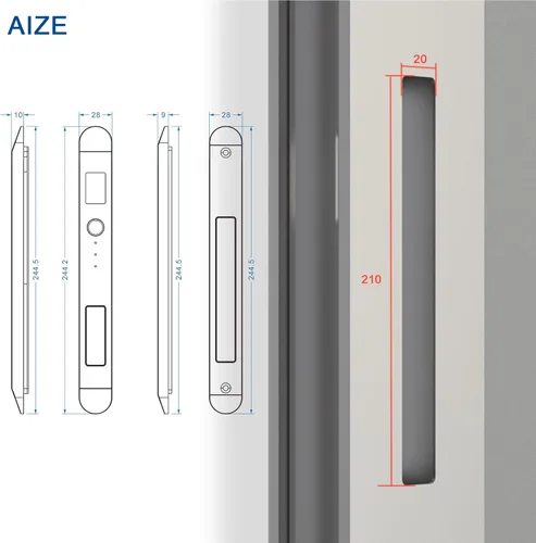 Vista 3 de Cerradura falsa, cerradura estrecha de la puerta corredera, emparejamiento utilizado con cerradura inteligente para doble deslizador (negro)