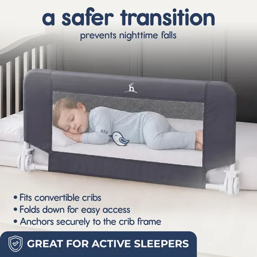 Vista 2 de Hiccapop Barandilla convertible para cuna para niños pequeños, protector de riel de cuna con anclaje reforzado de seguridad