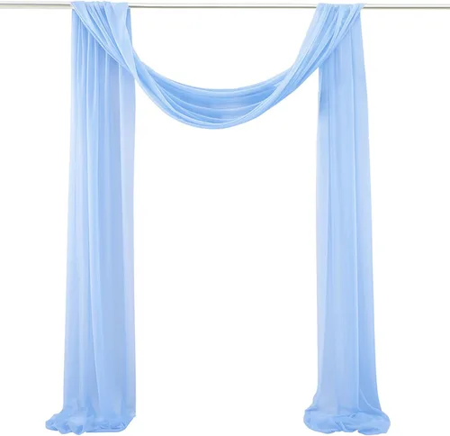 Vista 14 de Decoración de tela de gasa, 1 panel de 2 x 10 pies, cenefas sin arrugas, tela drapeada suave para arco de boda con 2 cintas, para decoración