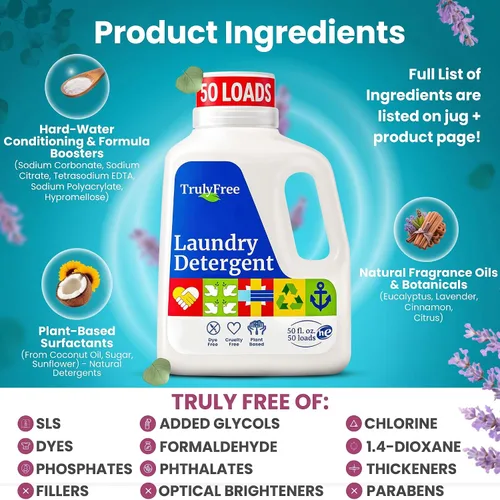 Vista 2 de Truly Free Detergente Natural para Ropa para Piel Sensible Ecológico, a Base de Plantas, Seguro para Ropa de Bebé Polvo Limpio y Fácil