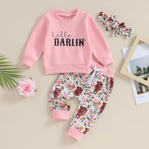 Vista 2 de Conjunto de 3 piezas con estampado de Darlin para bebé y niña pequeña