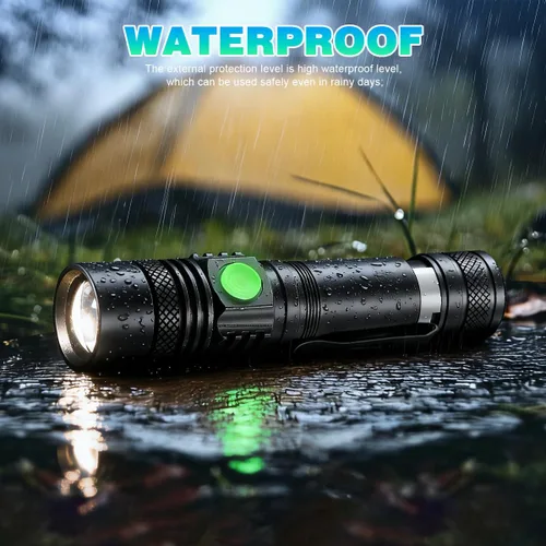 Vista 5 de NAKCNM 2 Pack High Lumens LED Flashlight, Rechargeable Super Bright Torch with Adjustable Focus, USB-C Charging, Small Pocket-Sized Flashlight for