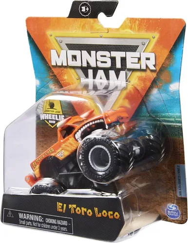 Vista 4 de Monster Jam 2021 Spin Master 1:64 Camión monstruo fundido a troquel con barra de ruedas: Retro Rebels El Toro Loco Naranja