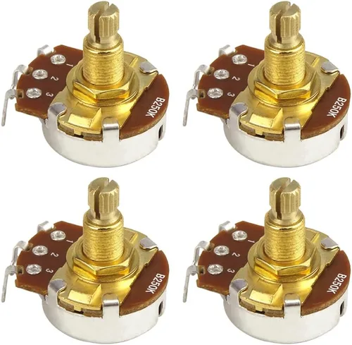 Vista 6 de FLEOR Potenciómetro cónico de audio con eje de 0.709 in, 4 piezas, tamaño completo, para guitarra, A250K