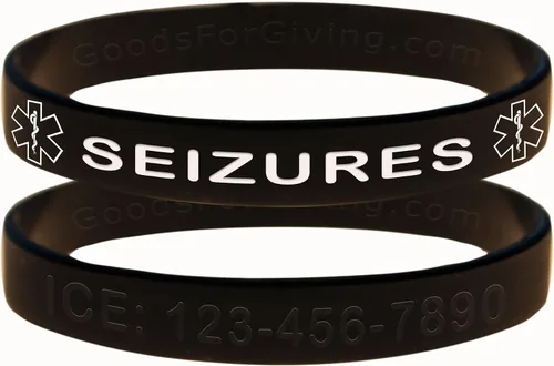 Vista 2 de Pulsera de identificación personalizada de convulsiones paquete de 5 7 pulgadas juventud negro, azul, verde, rojo y morado