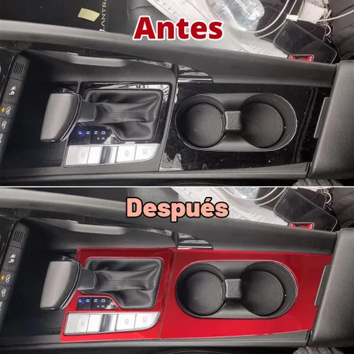 Vista 3 de ruihe Cubiertas de panel de consola de palanca de cambios de coche rojo Compatible con Hyundai Elantra 2021 2022 2023 2024 Versión de freno