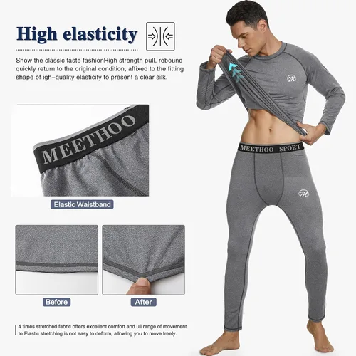 Vista 5 de mens Compression Base Layers Long Johns Winter Gear With Fleece Lined for Skiing