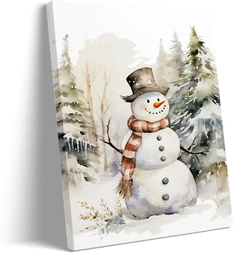 Vista 20 de Arte de pared de pueblo de invierno, encantadoras casas de pueblo cubiertas de nieve, escena nocturna acogedora, arte de pared, decoración navideña
