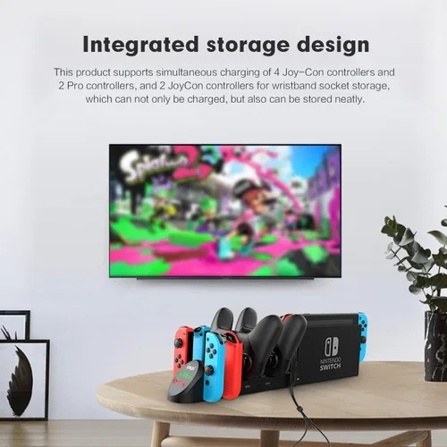 Vista 8 de Base de carga para controladores Nintendo Switch - Estación de carga rápida 6 en 1 para 4 Joy-Cons y 2 controladores Pro - Organizador compacto