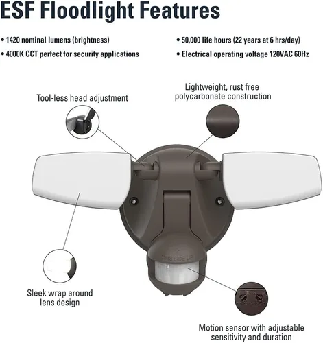 Vista 4 de HALO Luz LED de inundación y seguridad para exteriores, activada por movimiento, del atardecer al amanecer, 1420 lúmenes, bronce