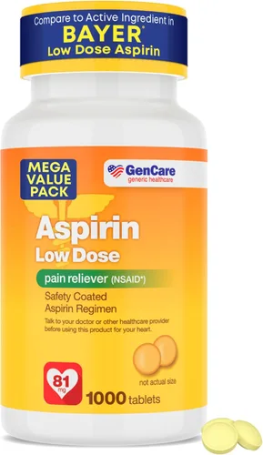 Vista 8 de GenCare - Aspirina de dosis baja de 81 mg para adultos recubiertos (AINE) 500 tabletas Dosis baja para adultos Pastillas de aspirina