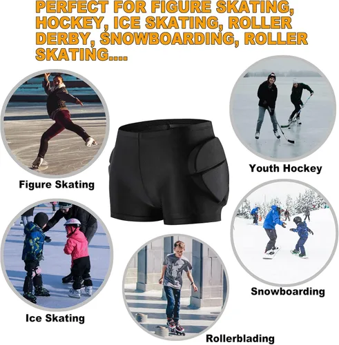 Vista 3 de Pantalones cortos con almohadilla para el trasero para patinaje, snowboard, esquí, hockey, pantalones cortos acolchados con protección