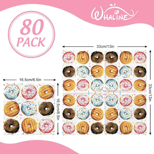 Vista 2 de Whaline 80 hojas de servilletas de papel para fiesta de donas coloridas, servilletas desechables para almuerzo, postre cena, servilletas de mano