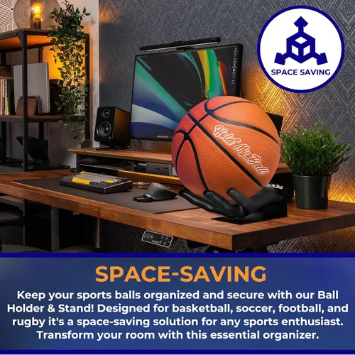 Vista 6 de Soporte y soporte grande para pelotas - Estante de almacenamiento deportivo versátil para baloncesto, fútbol, voleibol - Decoración y organizador
