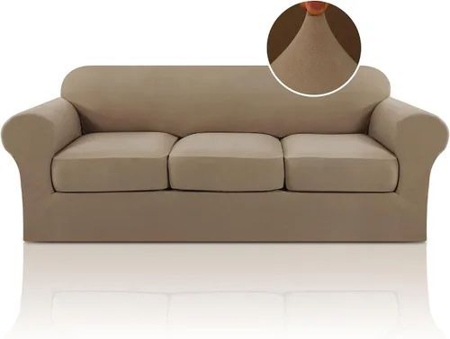 Vista 11 de PrinceDeco - Funda elástica y suave de 3 piezas para sofá, lavable, 2 fundas para cojines separados, protector elástico de muebles para niños y Arena