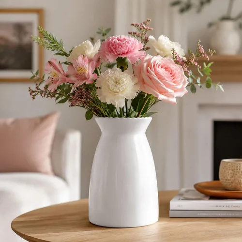 Vista 15 de hjn Florero de Flores Blanco - Florero de cerámica para decoración, jarrón blanco para flores, jarrones modernos para sala de estar/acentos