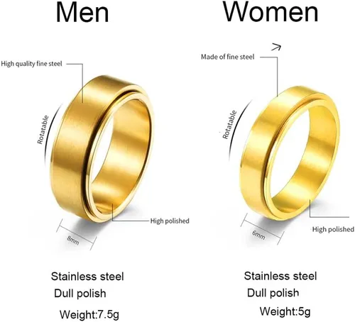Vista 2 de Anillos de promesa a juego personalizados para parejas, anillos de ansiedad, anillos giratorios, anillos para parejas para él y su conjunto, anillos