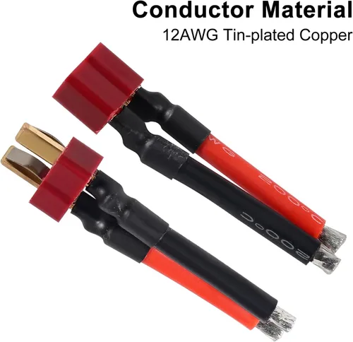 Vista 2 de 6 pares de conectores de enchufe en T hembra macho 12AWG 2.165 in cable de extensión compatible con RC Lipo Cable de batería Drone Car Boat Conexión