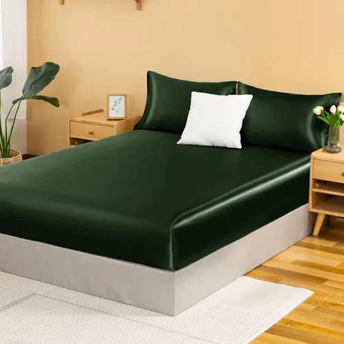 Vista 13 de NSGZ Sábana Bajera Ajustable de Satén Twin, Sábana Bajera Sedosa Individual Solamente, Sábanas de Cama Inferiores Suaves de Bolsillo Profundo, Sin