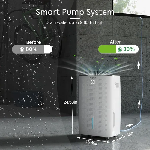 Vista 3 de Waykar Deshumidificador Energy Star de 150 pintas de 7,000 pies cuadrados con bomba para habitaciones grandes comerciales e industriales, sótano