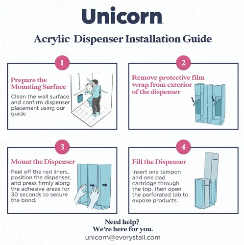 Vista 4 de UNICORN Kit de iniciación de dispensador de baño acrílico montado en la pared, incluye un cartucho, 60 tampones de algodón orgánico y un cartucho
