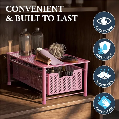 Vista 5 de Simple Houseware - Cajón organizador de cesta de gabinete apilable, rosa