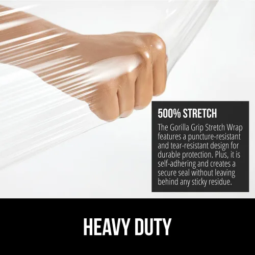 Vista 3 de GORILLA GRIP Rollo de envoltura retráctil 500% con asa, película elástica de plástico de 5 pulgadas y 500 pies, suministros de mudanza