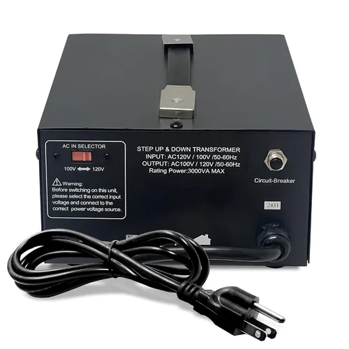 Vista 3 de Convertidor Transformador de Voltaje de 3000 Vatios para Japón Elevador/Reductor - 100v a 120v / 120v a 100v Convertidor de Energía Japonés - Cable