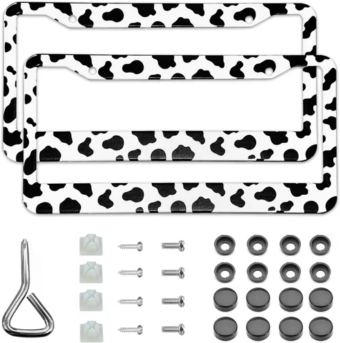 Vista 3 de 14 accesorios de automóvil con estampado de vaca, marco de matrícula de vaca, portavasos de coche de vaca, tapas de vástago de válvula de neumático