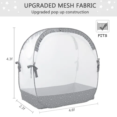 Vista 5 de L RUNNZER Tienda de campaña desplegable para cuna, toldo de red para mantener al bebé dentro, mosquitera para cuna con ventana de visión, cubierta