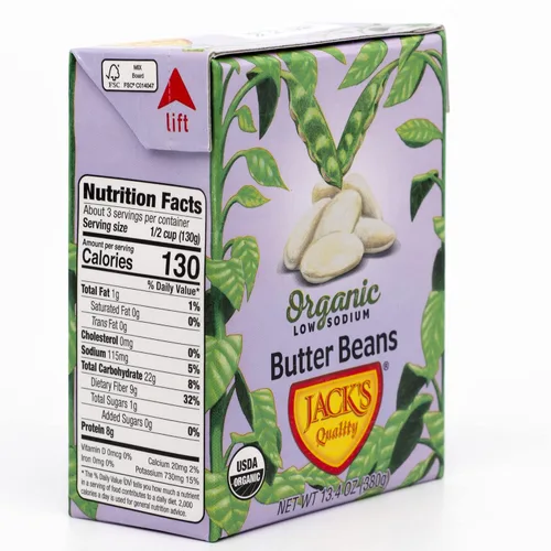 Vista 3 de Jack's Granos de mantequilla blanca orgánica de 13.4 onzas Relleno de proteína y fibra, bajo en sodio y sin OMG (paquete de 8)