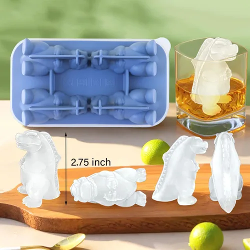 Vista 2 de Bandeja de cubitos de hielo de dinosaurio, molde para cubitos de hielo de dinosaurio 3D, bandeja de hielo de silicona con formas grandes