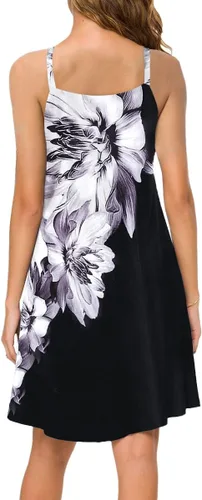Vista 2 de ETCYY NEW Vestidos de playa para mujer, estilo casual, con vuelo, con tirantes delgados, vestidos de verano, estampado floral bohemio con bolsillos